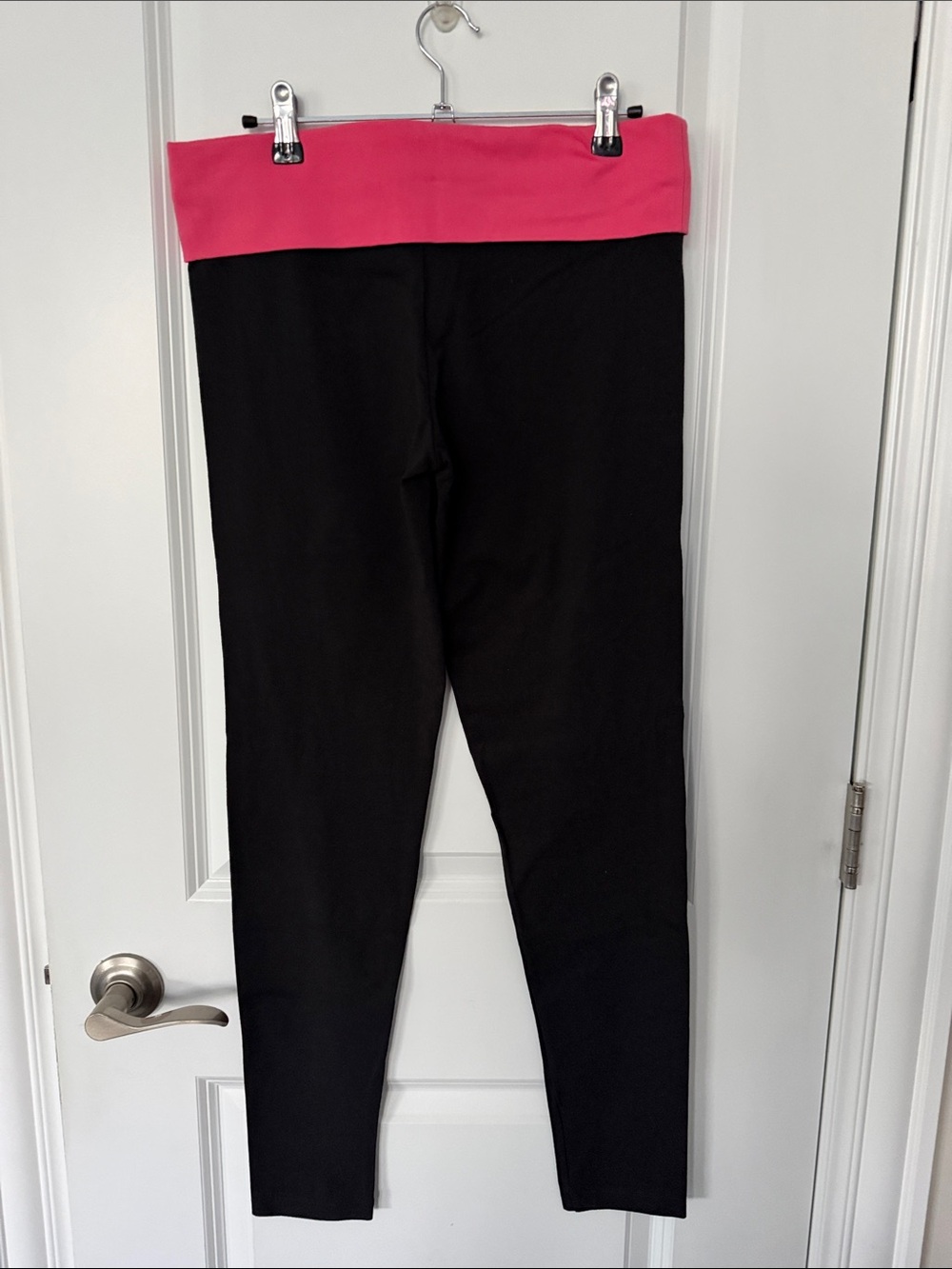 NWT Victoria Secret Black Leggings with Pink Fold-Over Waistband - Picture 3 of 5